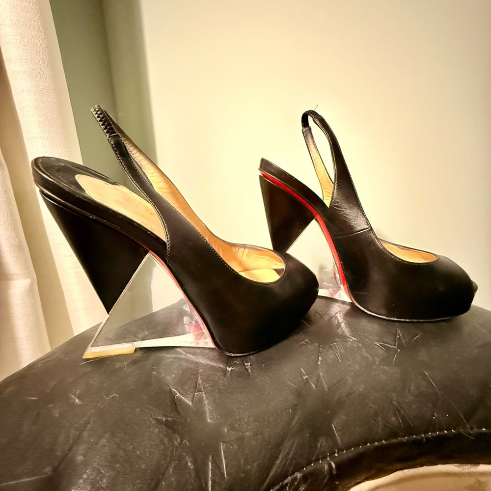 Christian Louboutin Rosemin 120 Plexi Black Slingback Heels Size 35